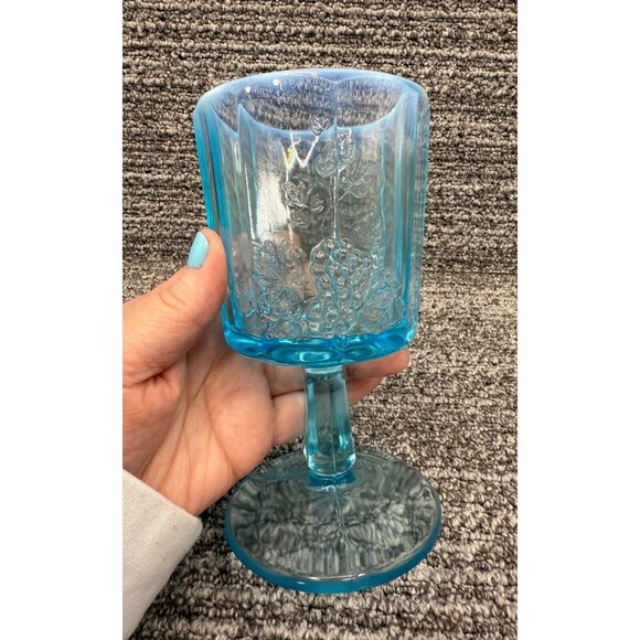 Westmoreland Paneled Grape Blue Opalescent Goblet Wine Glass - 3 available - Picture 6 of 6